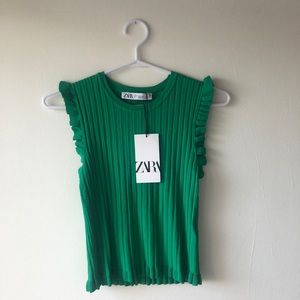 Zara Green Ribbed Knit sleeveless top